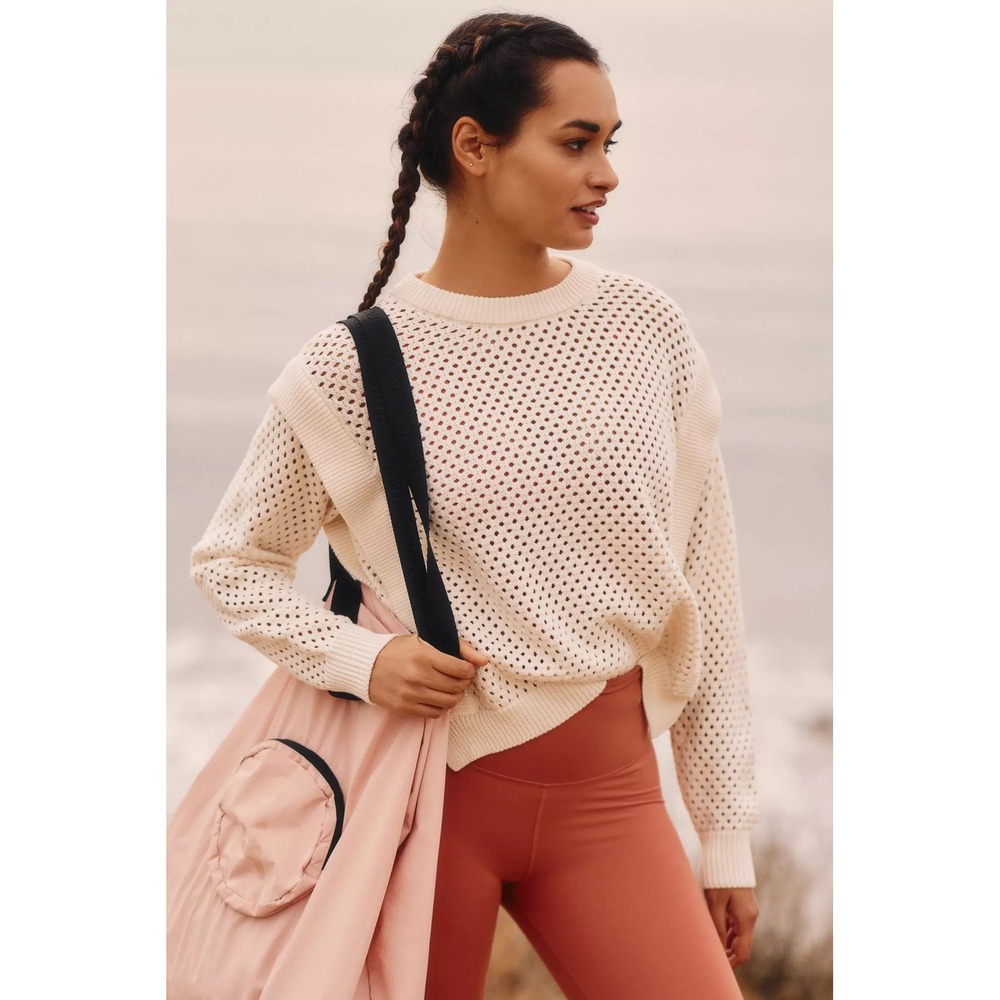 Varley Arabella Cream Knit Sweater Pullover Long Sleeve Cotton Women S